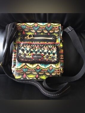 Sakroots Peace Crossbody Bag Small Messenger Black and Neon Boho, Festival, Art